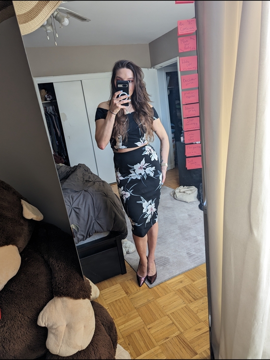 Dynamite Dresses & Skirts - Dynamite Black Floral Two-Piece Midi Skirt Set with Pink Accents
